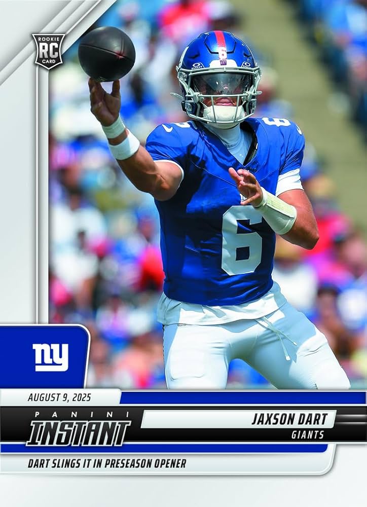 2025 Panini Instant NFL Jaxson Dart #13 Pre Season Debut New York Giants Rookie RC Football Card Review