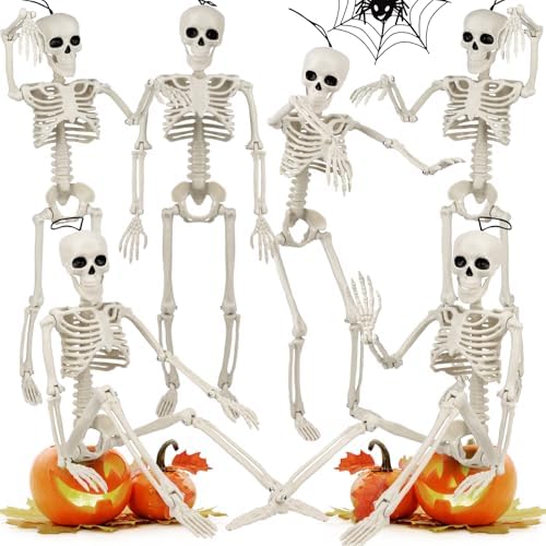 6 Packs Skeleton Halloween Decorations Outdoor with 16" Full Body Posable Joints Skeletons Decor, Halloween Party Decor Indoor, Yard Garden Lawn Graveyard Haunted House Props Spooky Party Decorations Review