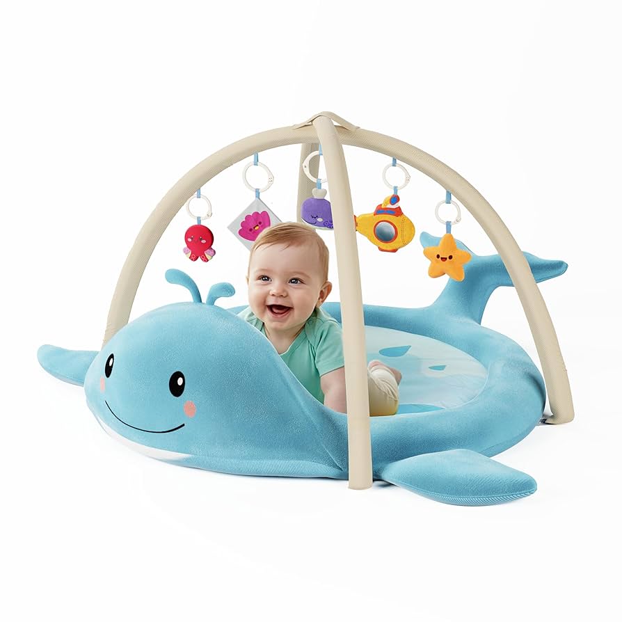Baby Play Mat, Whale Tummy Time Mat with Toys, Baby Activity Gym for Infants 0–12 Months – 100% Cotton Sensory Floor Mat for Boys & Girls Review