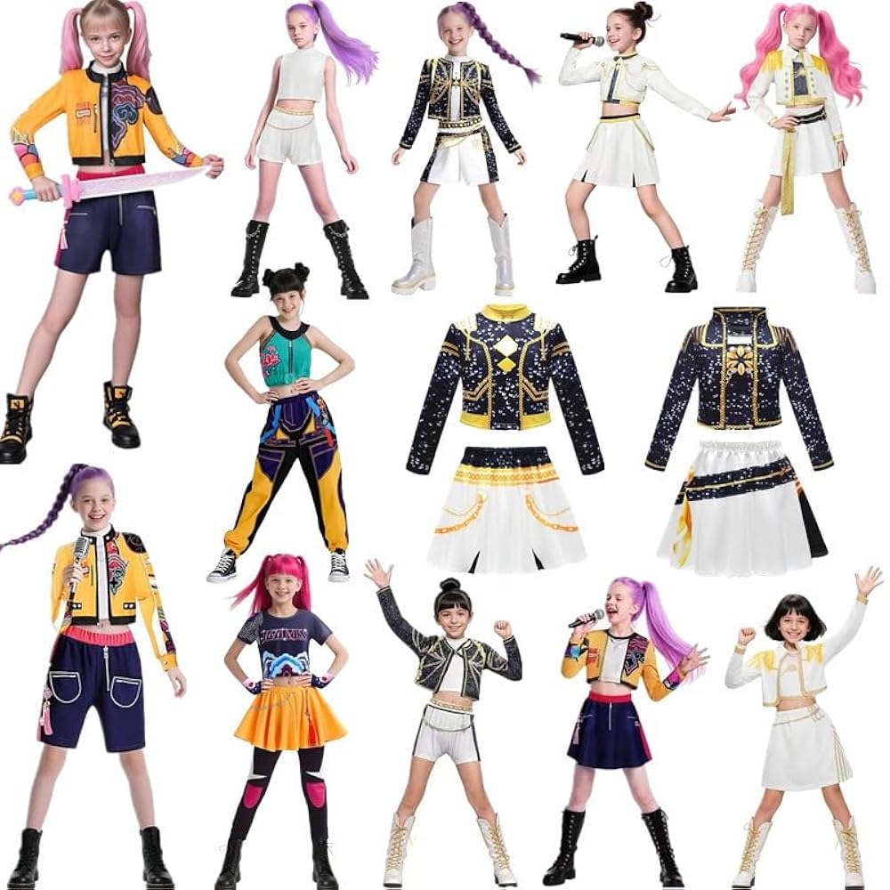 Demon Costume Girls Anime Cosplay Pop Singer Dance Stage Role Play Kids Halloween Top Pants Full Set Outfit Review