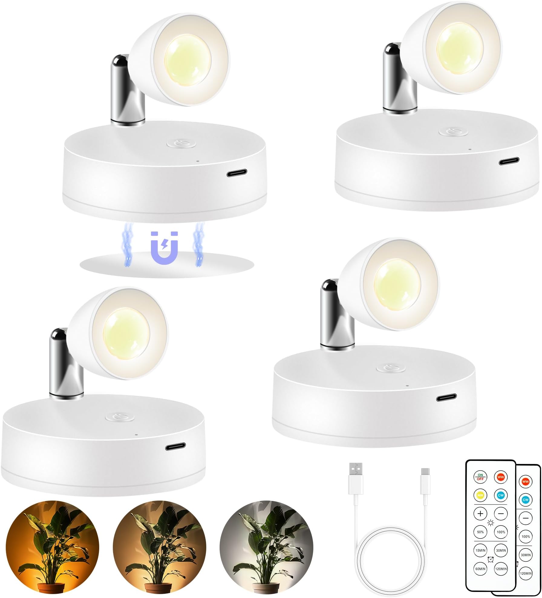 Spot Lights Indoor Led Spotlight: Rechargeable Battery Wireless Up Lights Indoor - Plants Tree Artwork Portrait Picture Display Accent Lighting for Home Decorators Homeowners Art Collectors(2 Pack) Review