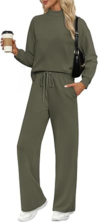WIHOLL Lounge Sets for Women 2 Piece Fall Outfits 2025 Wide Leg Pant Matching Sets Womens Clothing Review